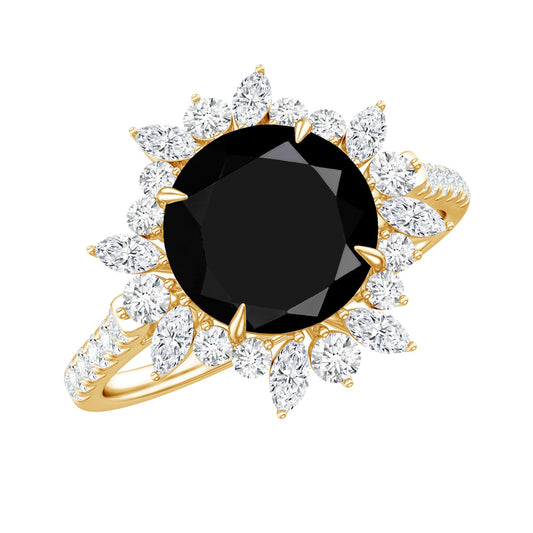 Certified Black Onyx and Moissanite Statement Engagement Ring
