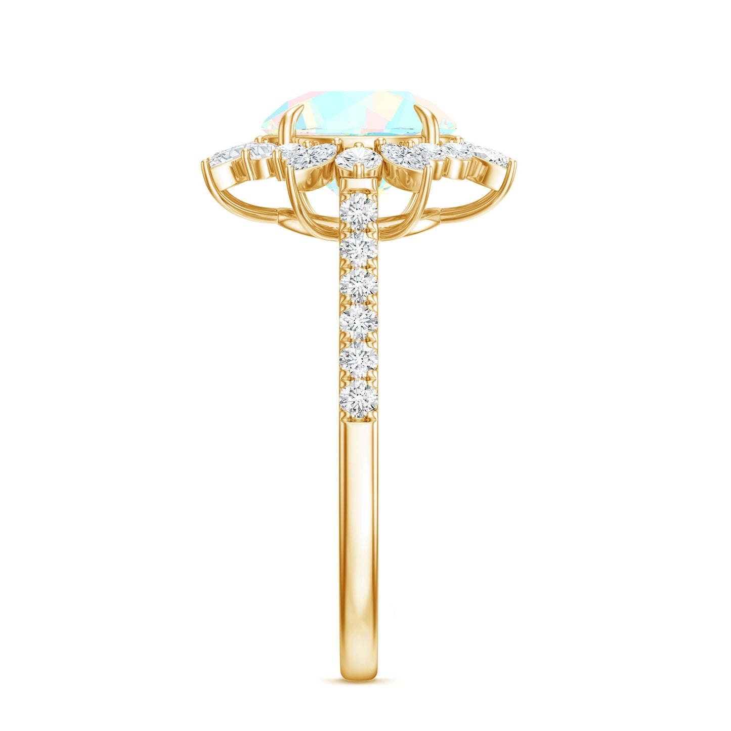 Natural 2 Carat Opalescent Halo Engagement Ring with Moissanite