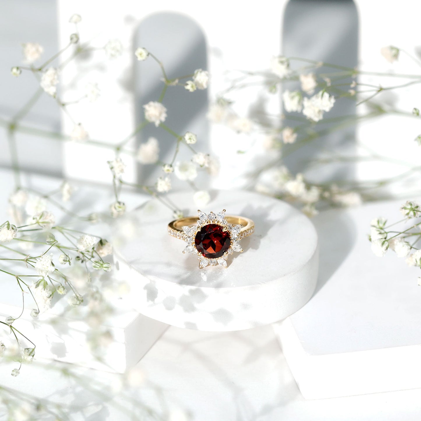 Real 2.3 Carat Garnet Statement Engagement Ring with Diamond Halo