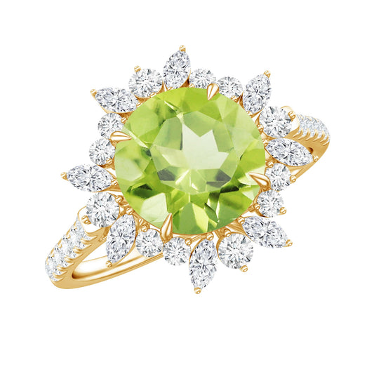 Natural 2 Carat Peridot Statement Engagement Ring with Halo