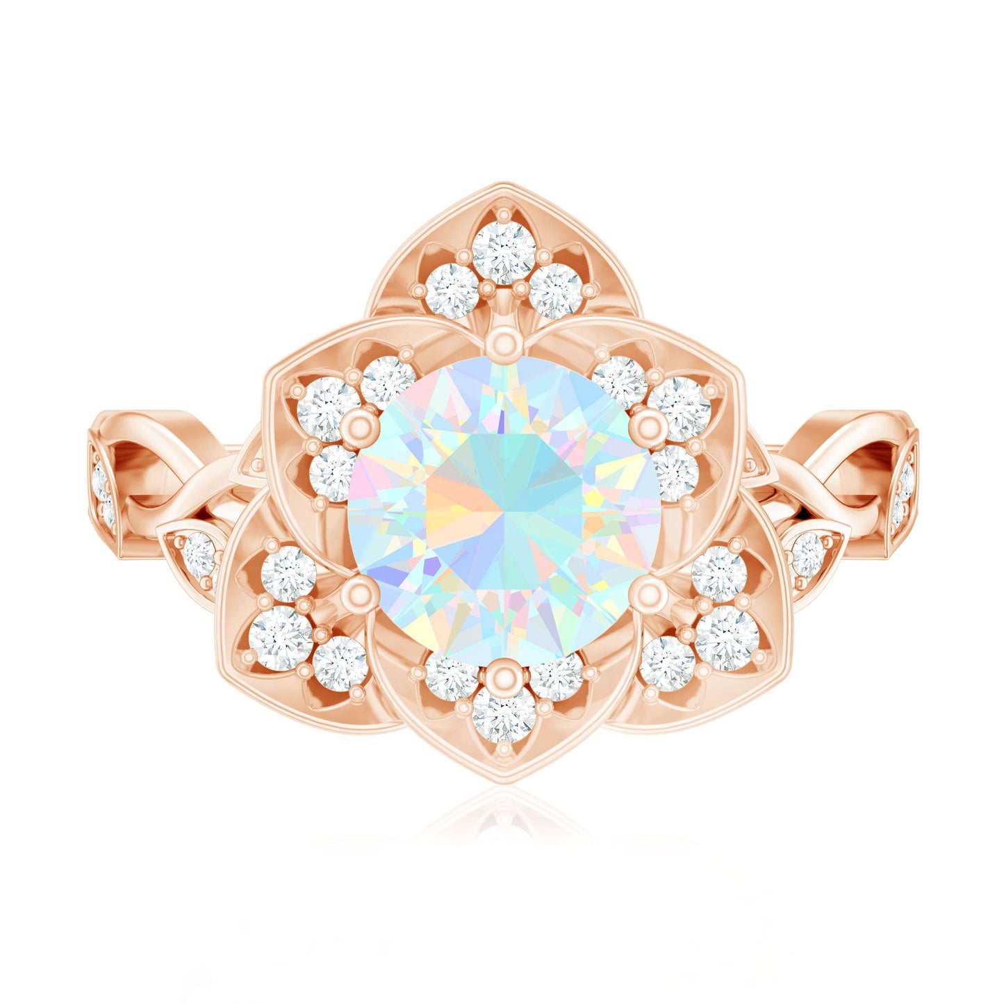 2 Carat Natural Ethiopian Opal Flower Engagement Ring with Diamond