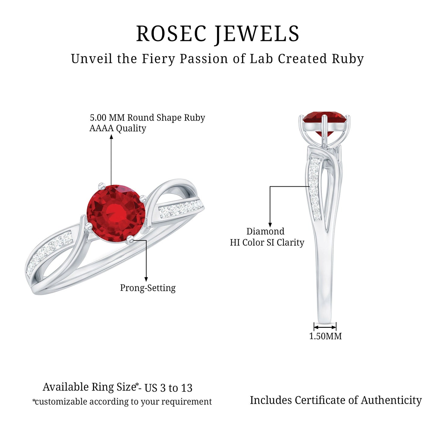 Solitaire Lab Created Ruby Infinity Engagement Ring with Diamonds