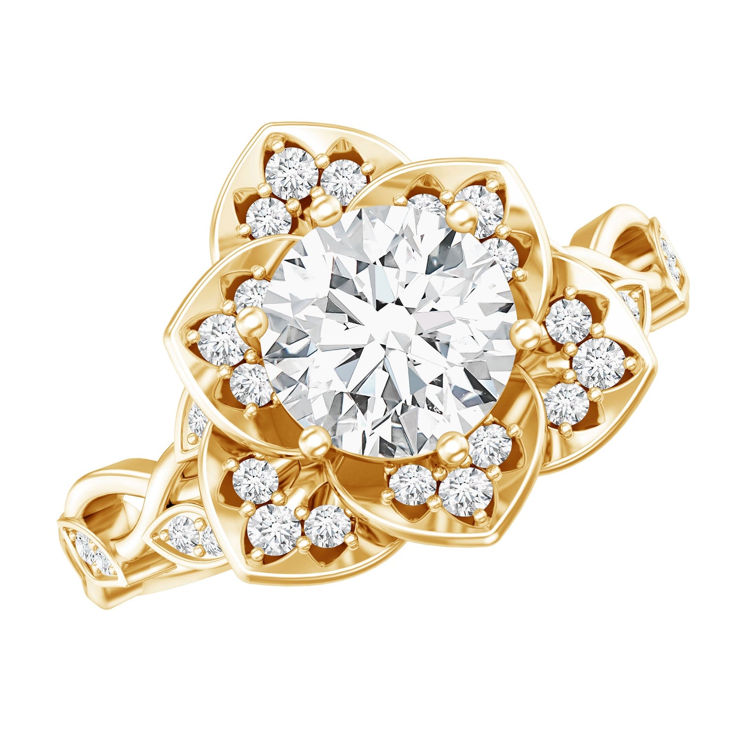 Nature Inspired Moissanite Flower Engagement Ring with Certificate