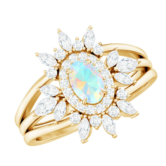 0.9 Carat Natural Certified Ethiopian Opal Engagement Ring Set of 3