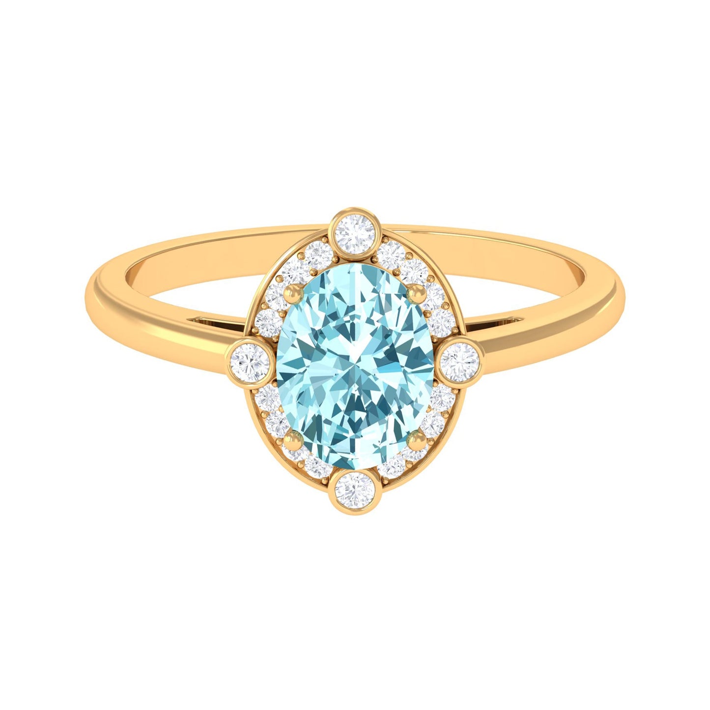 1 Carat Aquamarine Oval Halo Engagement Ring with Diamond