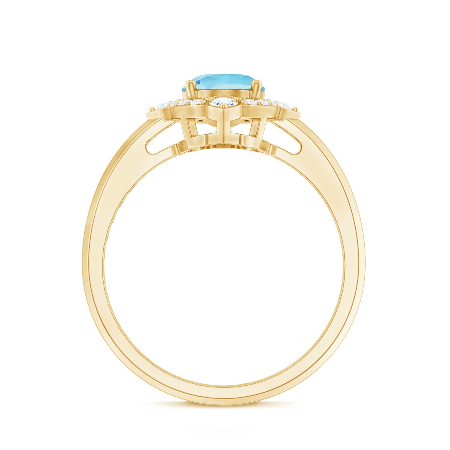 1 Carat Oval Engagement Ring with Real Aquamarine and Diamond