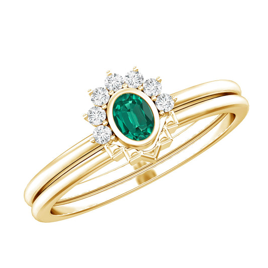 Oval Cut Lab Grown Emerald Wedding Ring Set with Diamond