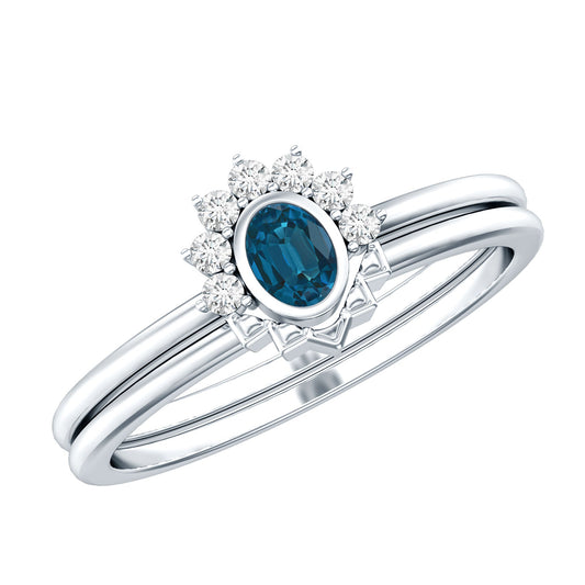 Real London Blue Topaz Engagement Ring With Enhancer in Silver