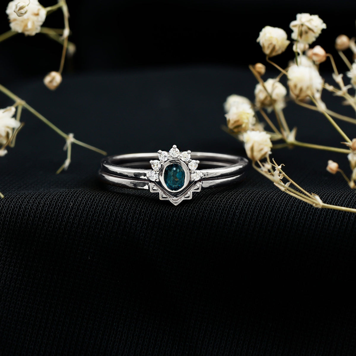 Real London Blue Topaz Engagement Ring With Enhancer in Silver