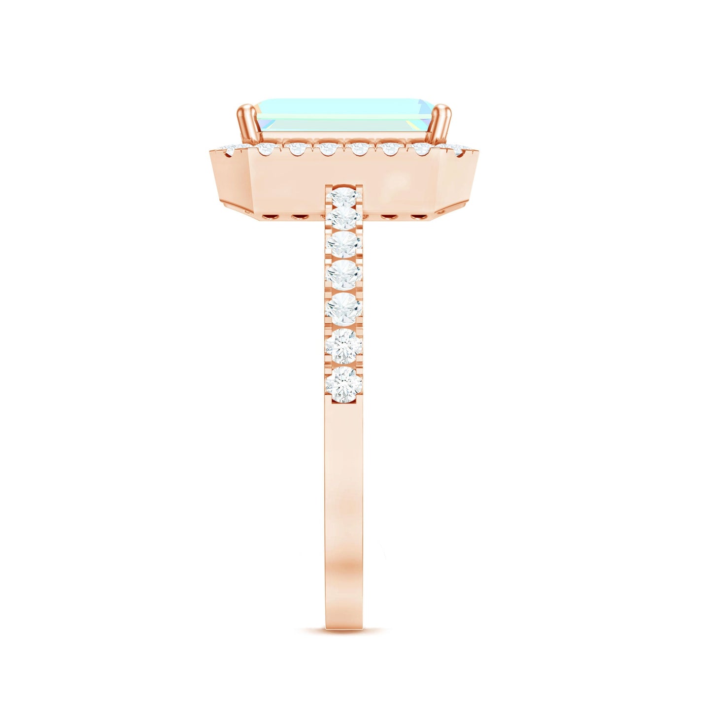 Genuine 2 Carat Ethiopian Opal Emerald Cut Engagement Ring with Diamond Halo