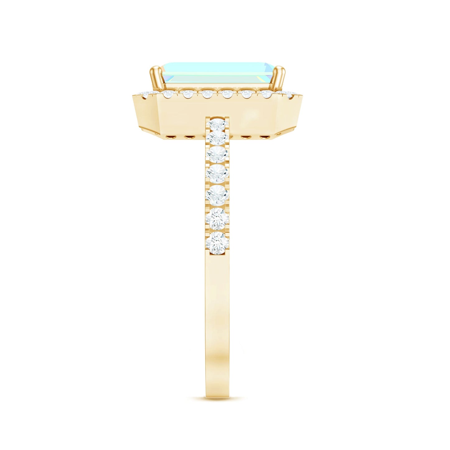 Genuine 2 Carat Ethiopian Opal Emerald Cut Engagement Ring with Diamond Halo