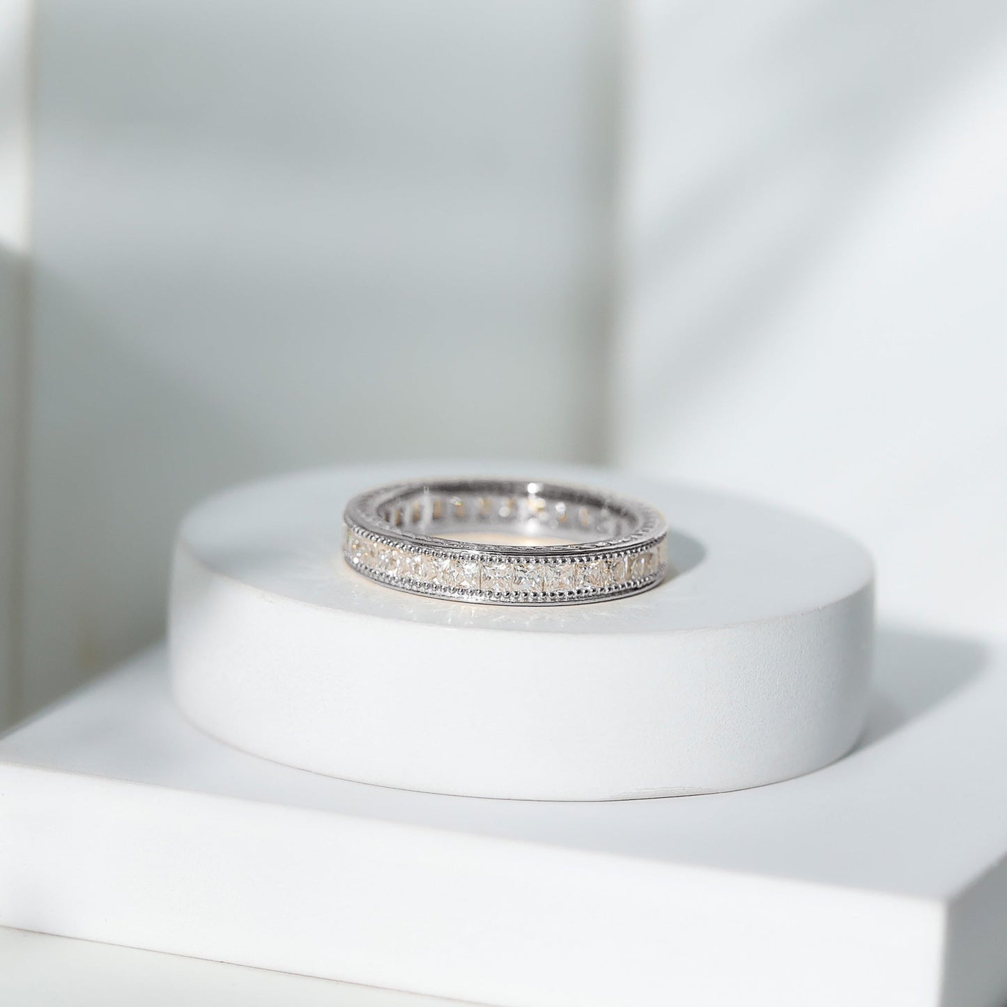 Channel Set Princess Cut Moissanite Eternity Band Ring