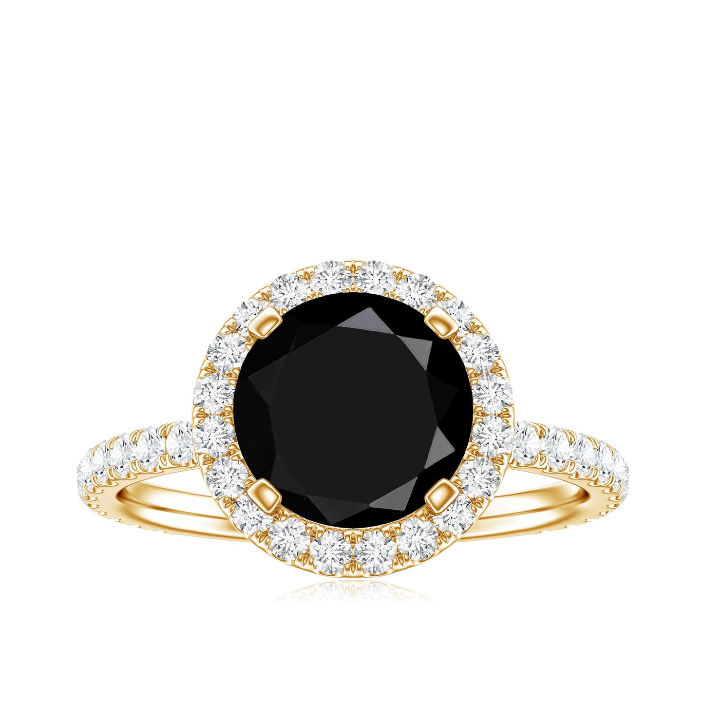 2 Carat Round Shape Black Onyx Engagement Ring with Diamond Halo