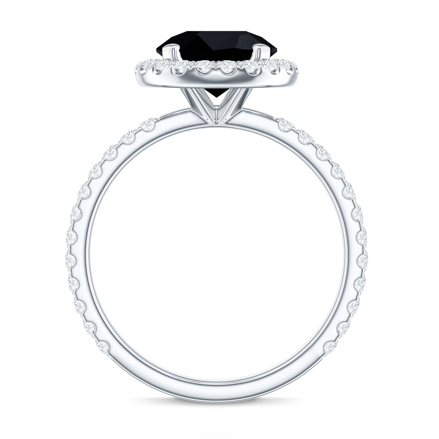 Natural Black Spinel Engagement Ring with Diamond Halo