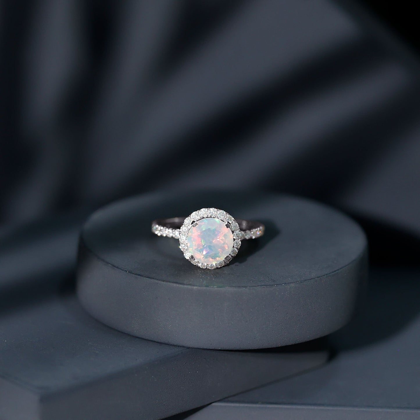 Certified Genuine 2 Carat Ethiopian Opal Engagement Ring with Halo