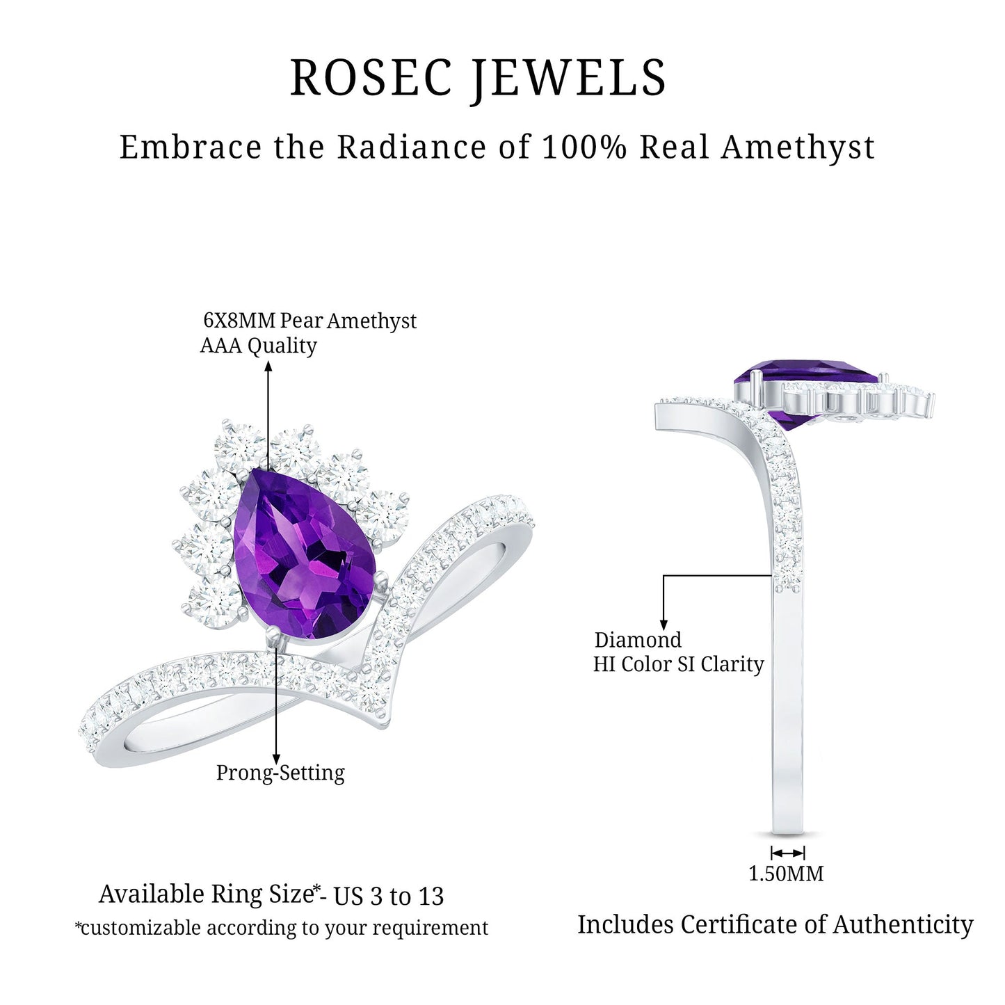 Pear Amethyst and Diamond Designer Ring