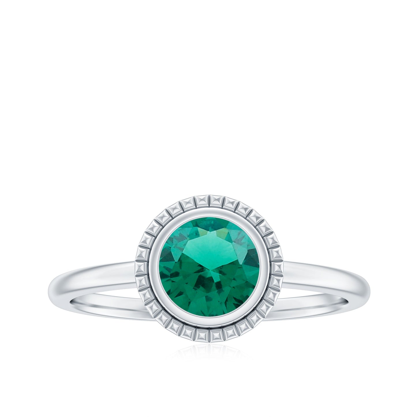 Certified 0.8 Carat Lab Grown Emerald Solitaire Engagement Ring in Bezel Setting