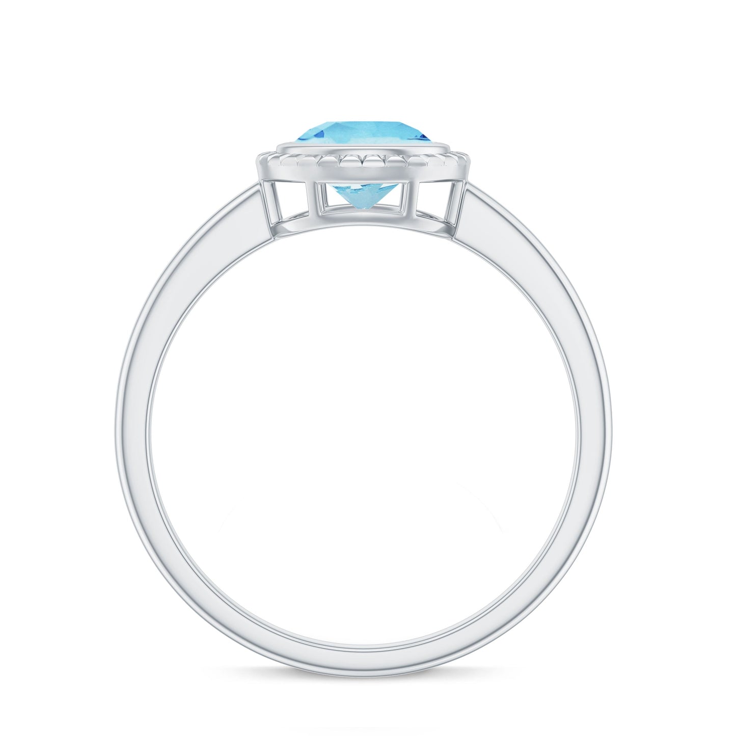 0.8 Carat Bezel Set Round Aquamarine Solitaire Promise Ring