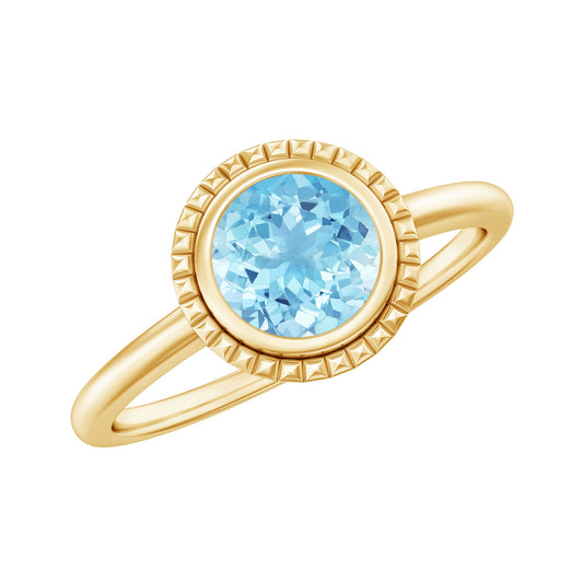 0.8 Carat Bezel Set Round Aquamarine Solitaire Promise Ring