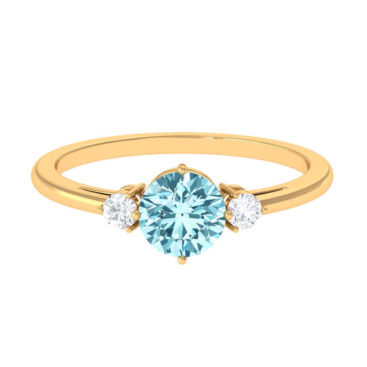 0.8 Carat Aquamarine and Diamond Three Stone Minimal Ring
