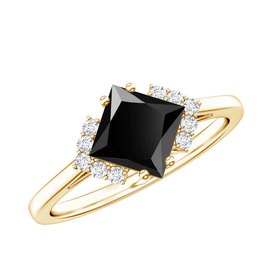 1 Carat Lab Grown Black and White Diamond Princess Cut Engagement Ring