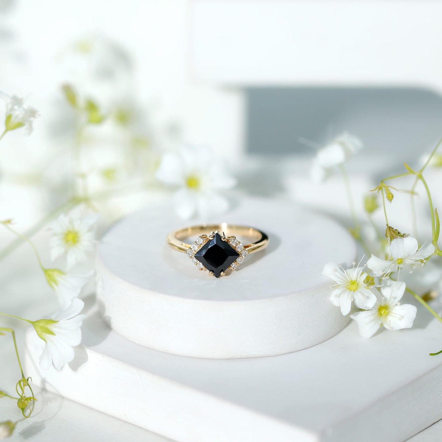 1 Carat Lab Grown Black and White Diamond Princess Cut Engagement Ring