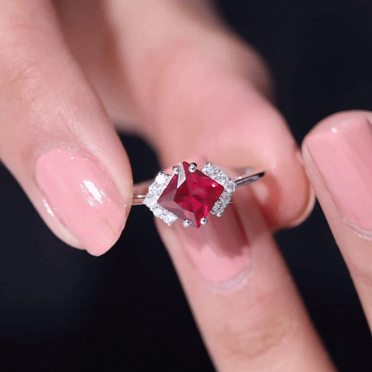 1.5 Carat Princess Cut Lab Grown Ruby Engagement Ring with Diamond