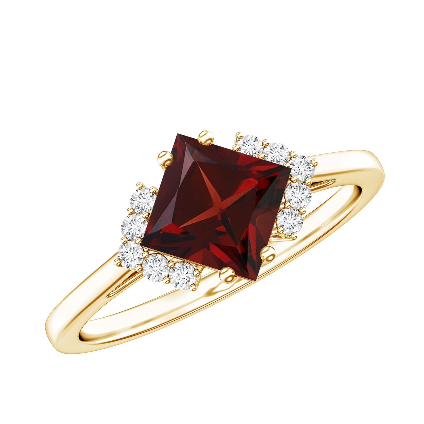 Certified Natural Garnet Princess Cut Engagement Ring with Diamond