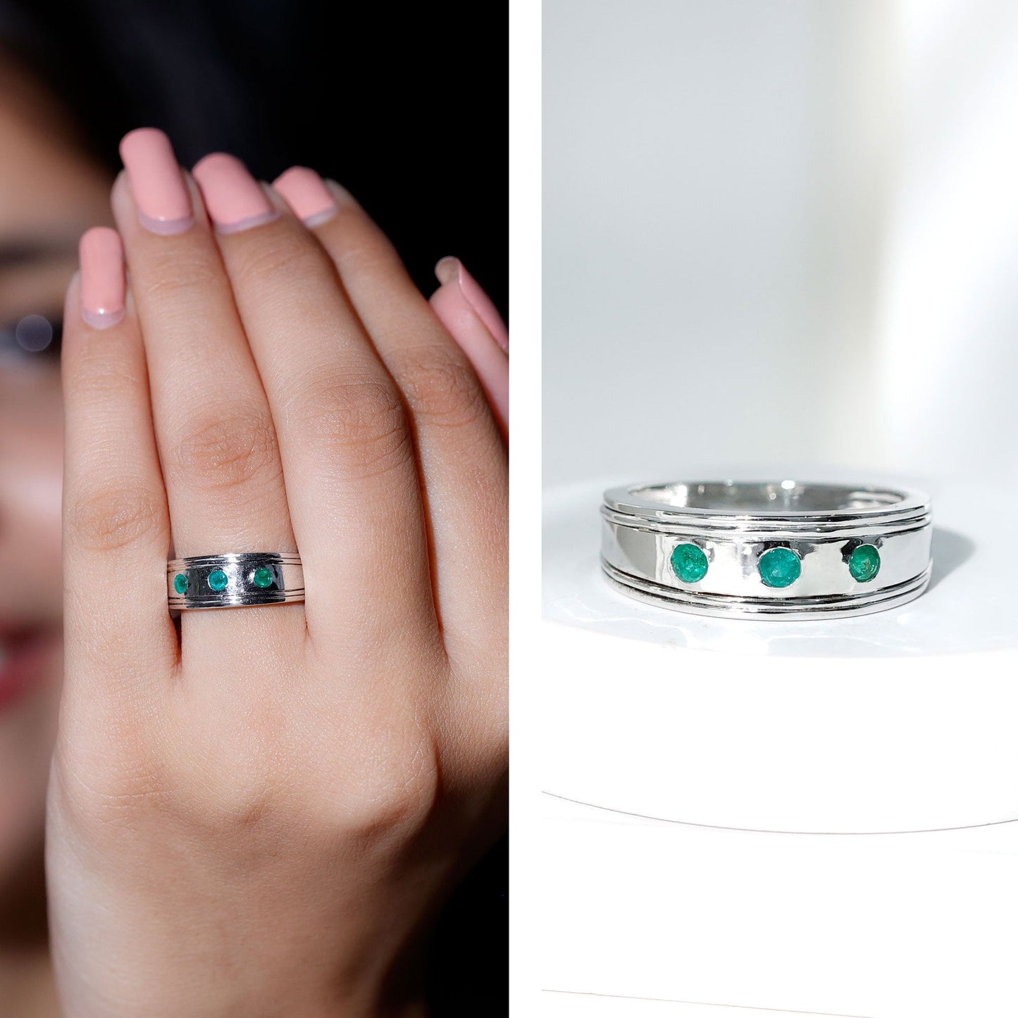 Emerald Minimal Band Ring in Gypsy Setting