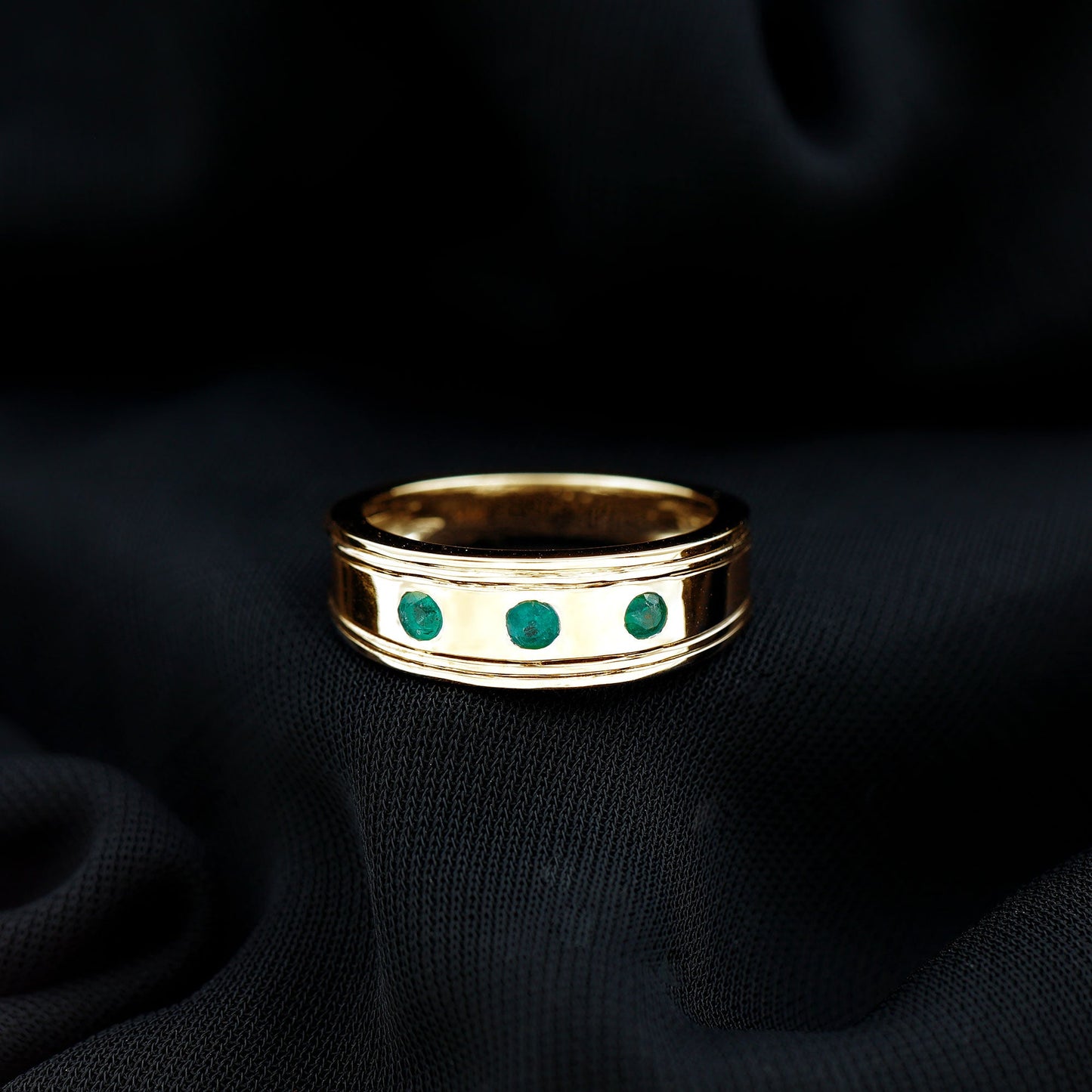 Emerald Minimal Band Ring in Gypsy Setting