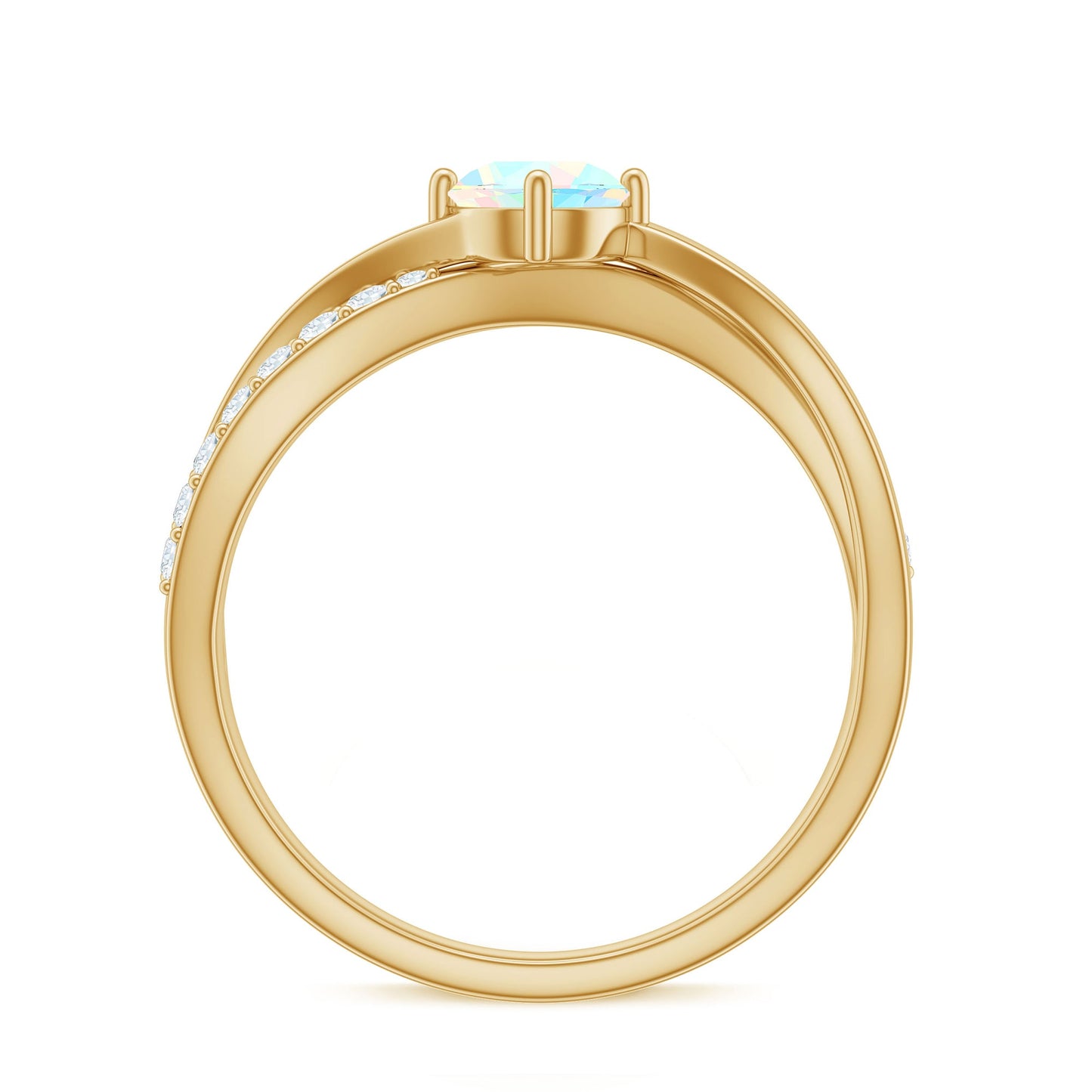 Natural Ethiopian Rainbow Opal Diamond Engagement Ring with Twisted Shank