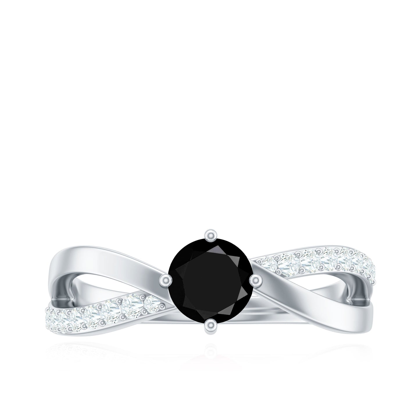 0.4 Carat Round Black Onyx Solitaire Infinity Ring with Diamond