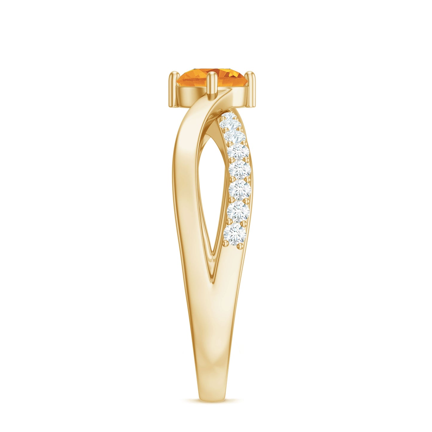 Certified Real Citrine Engagement Ring with Diamond Criss Cross Shank