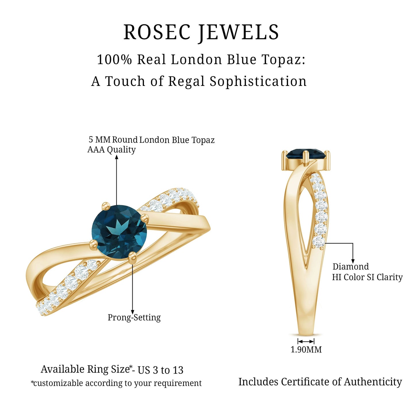 Certified London Blue Topaz Proposal Ring With Diamond