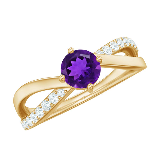 Real Amethyst Diamond Infinity Engagement Ring for Women