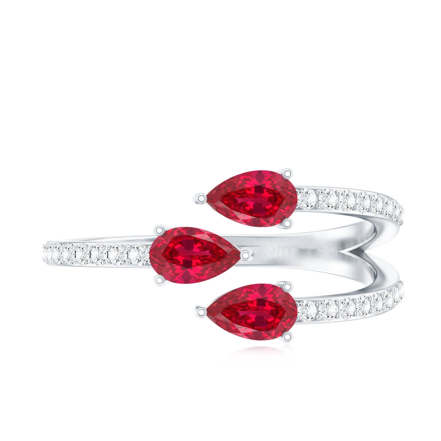 Pear Shaped Lab Grown Ruby 3 Stone Anniversary Ring