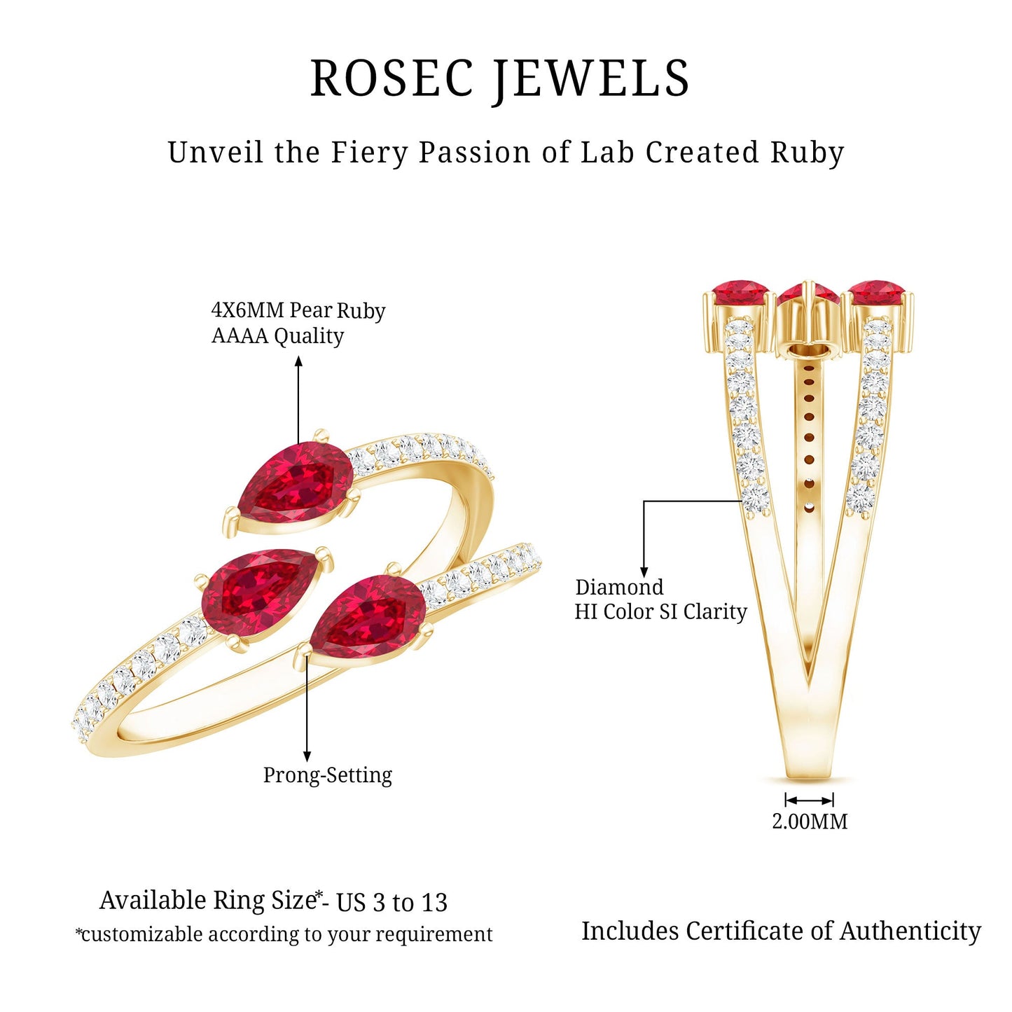Pear Shaped Lab Grown Ruby 3 Stone Anniversary Ring