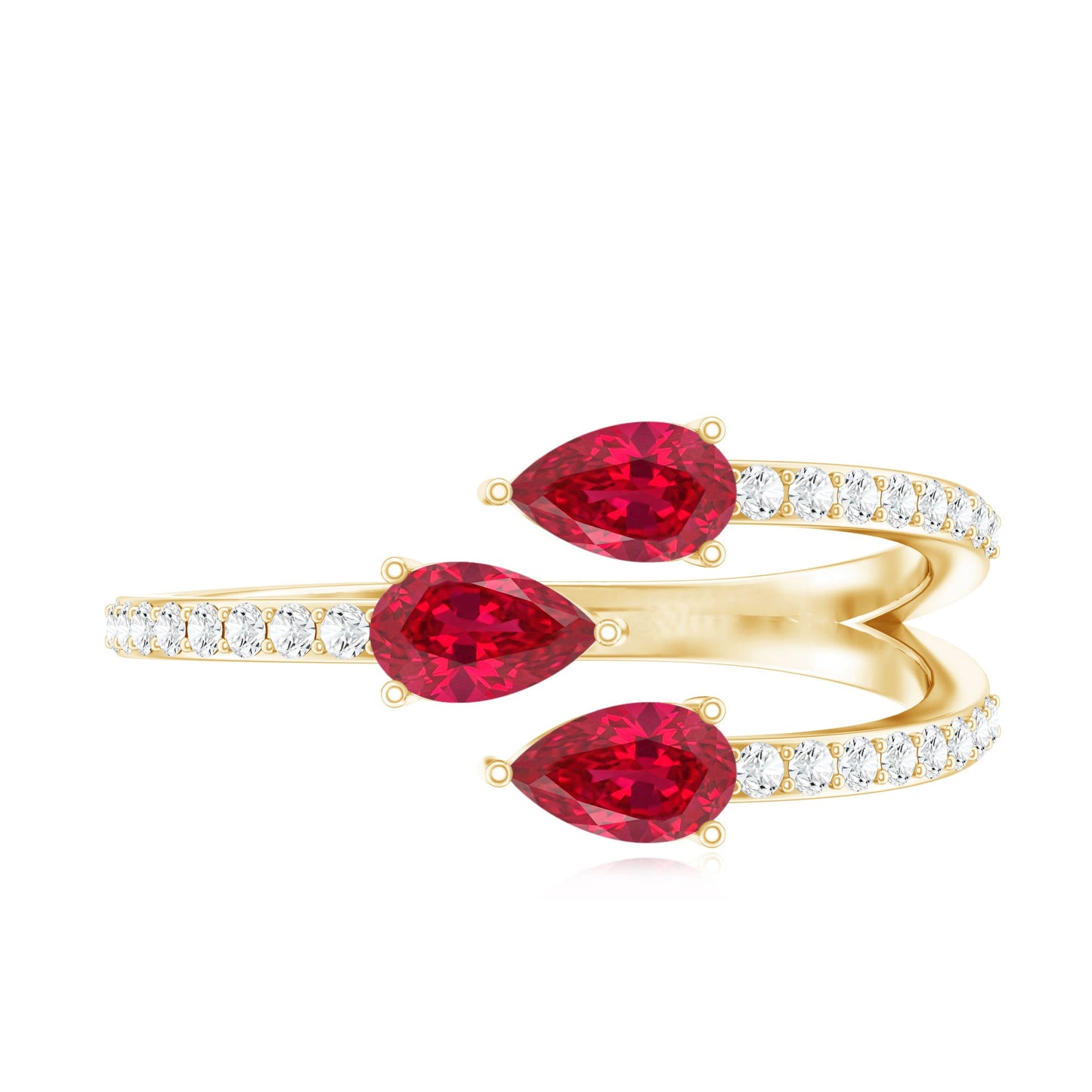 Pear Shaped Lab Grown Ruby 3 Stone Anniversary Ring