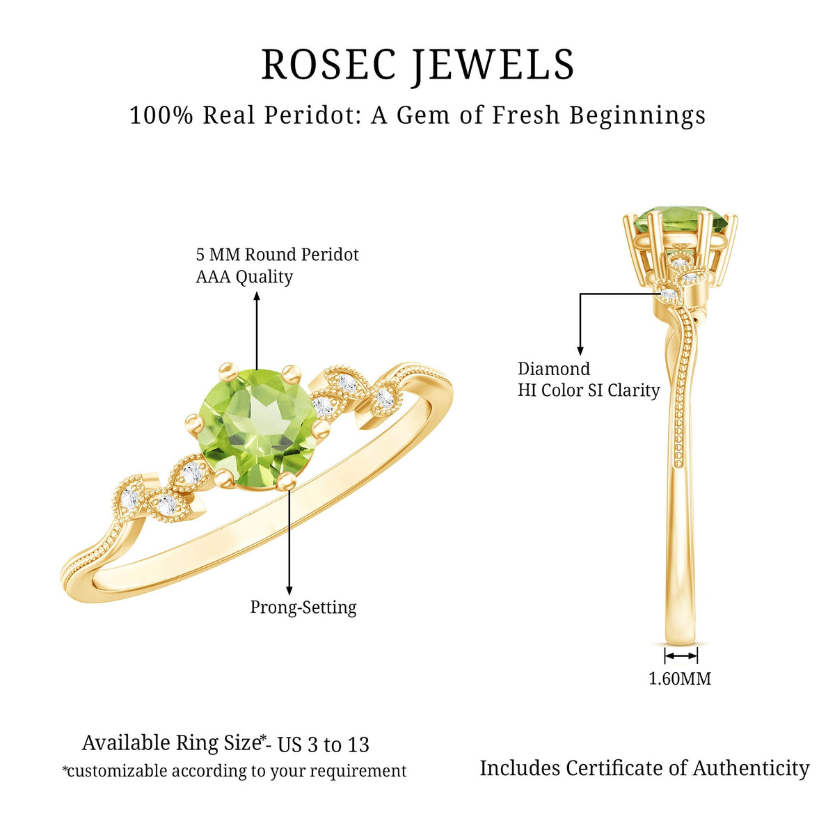 Peridot and Diamond Promise Ring with Beaded Detailing