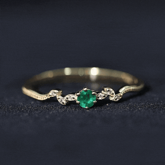 Natural Emerald and Diamond Leaf Promise Ring