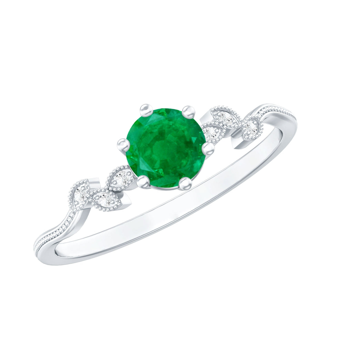 Natural Emerald and Diamond Leaf Promise Ring