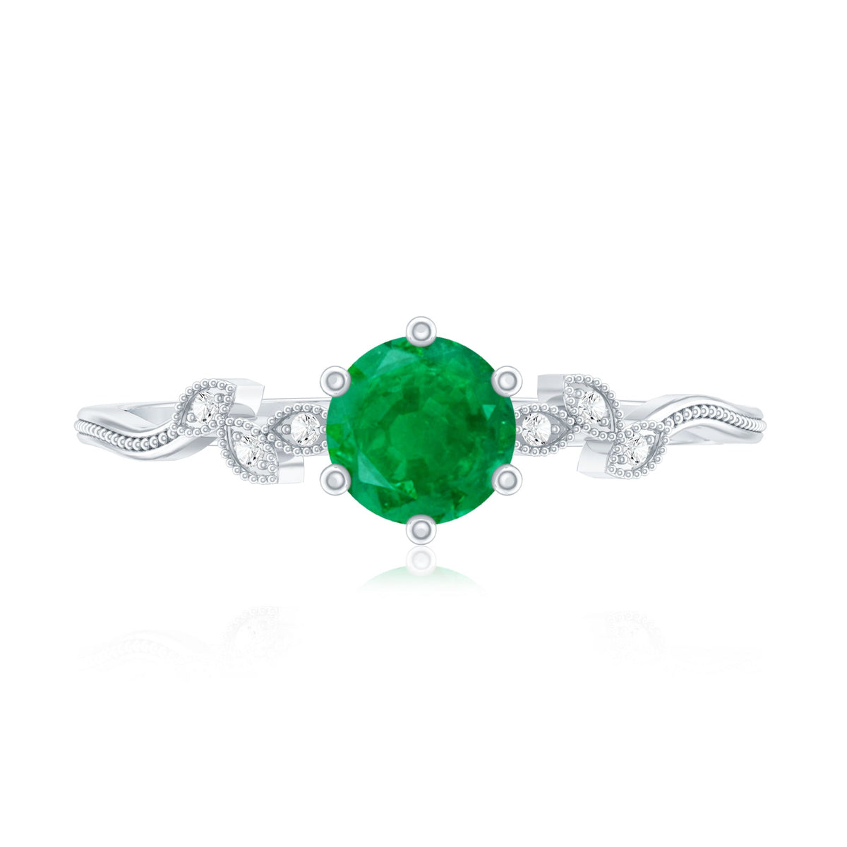 Natural Emerald and Diamond Leaf Promise Ring