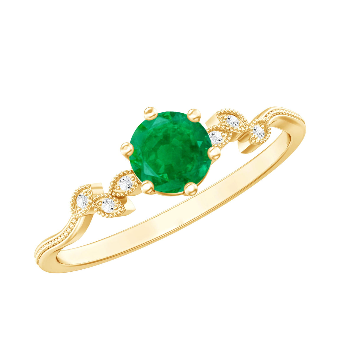 Natural Emerald and Diamond Leaf Promise Ring