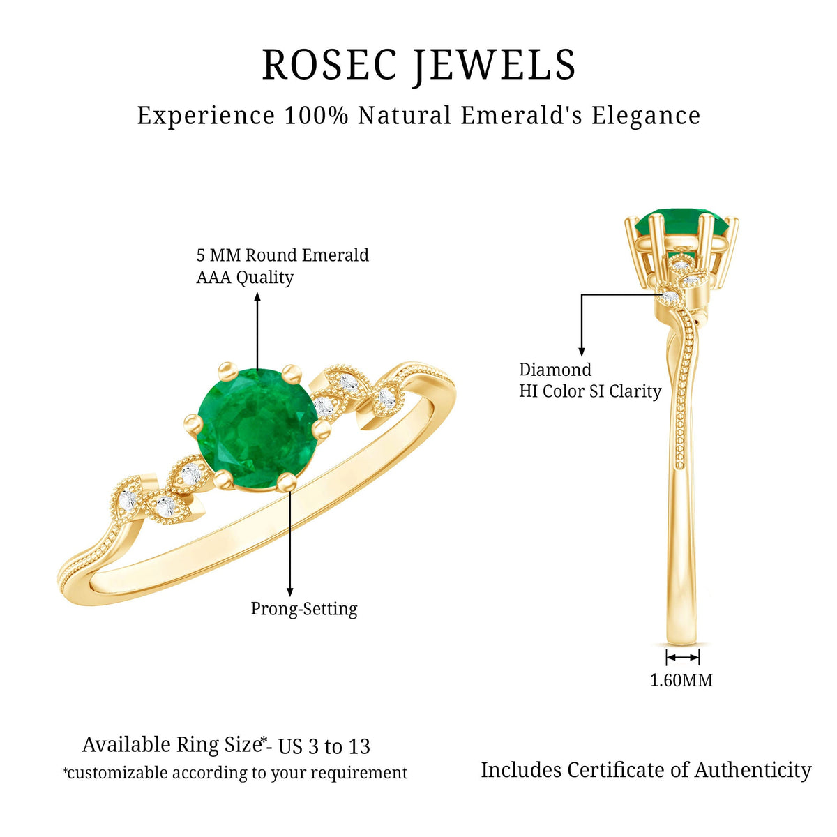 Natural Emerald and Diamond Leaf Promise Ring