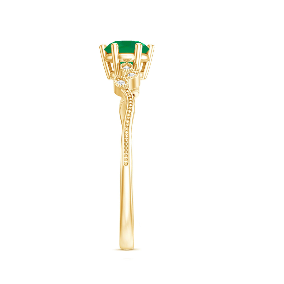Natural Emerald and Diamond Leaf Promise Ring
