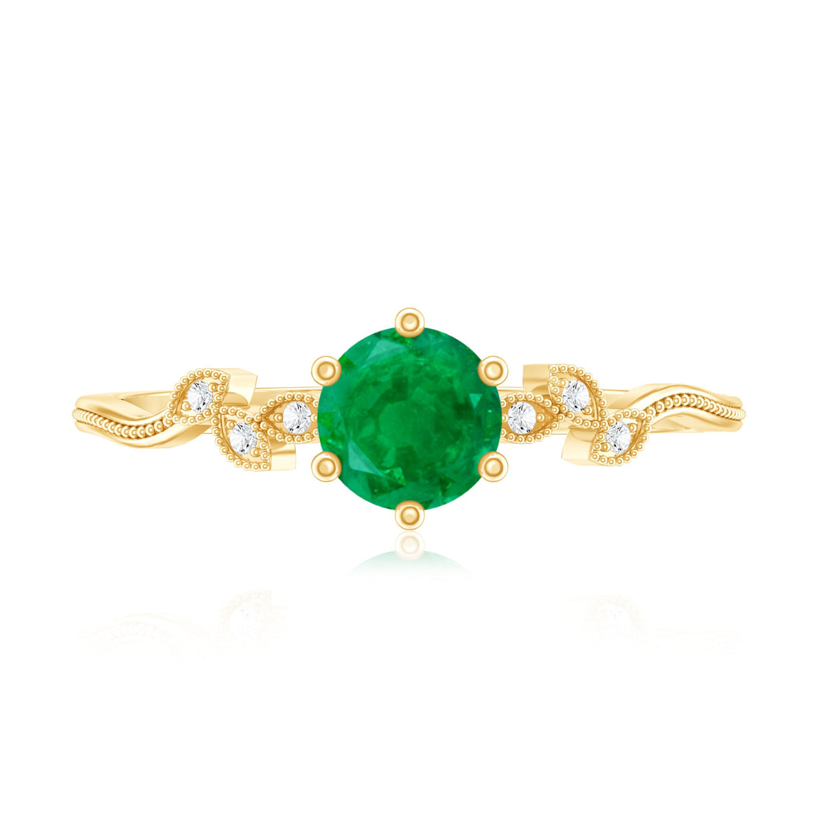 Natural Emerald and Diamond Leaf Promise Ring
