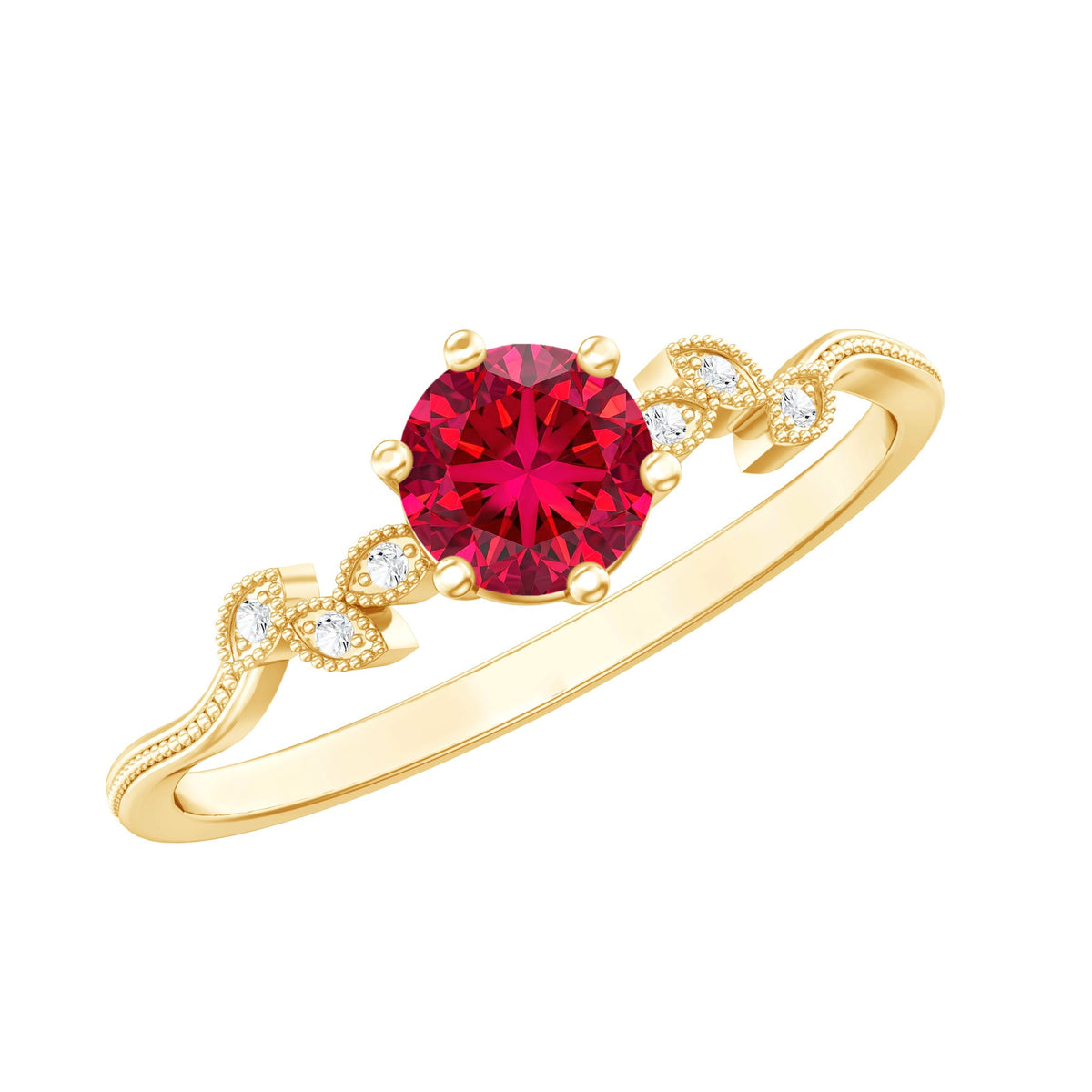 Lab Created Ruby and Diamond Leaf Promise Ring