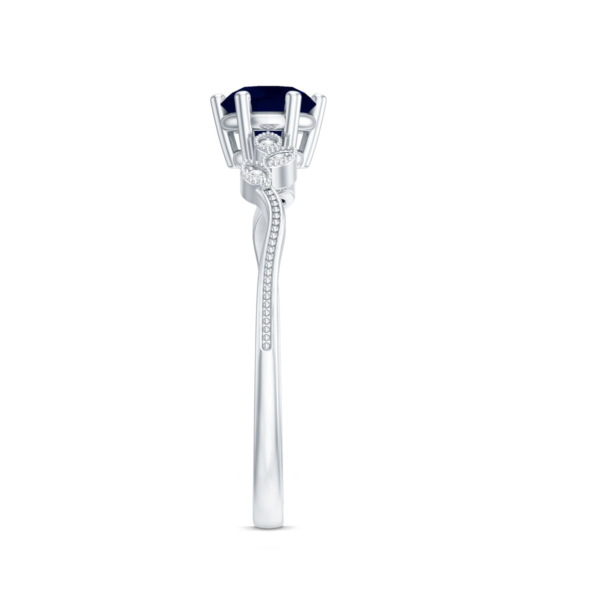 Real Blue Sapphire and Diamond Leaf Inspired Promise Ring