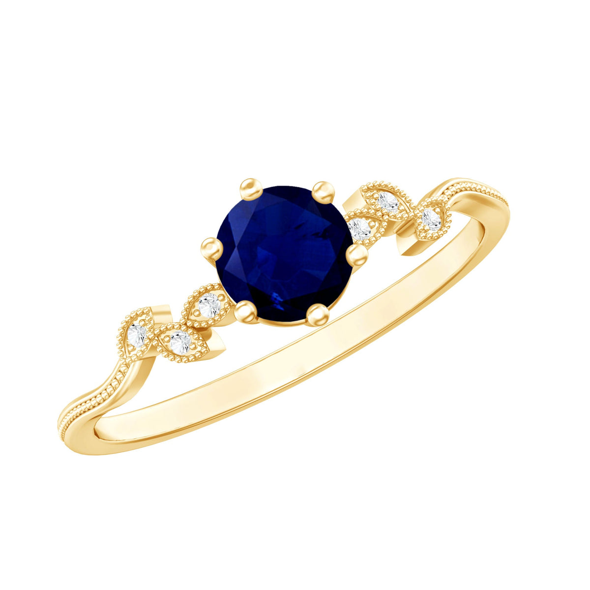 Real Blue Sapphire and Diamond Leaf Inspired Promise Ring