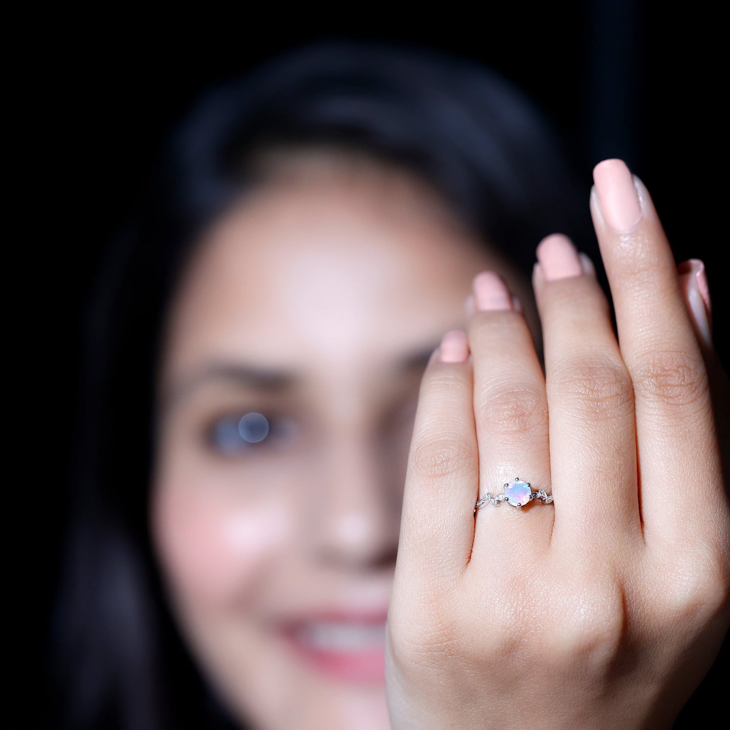 Nature Inspired Ethiopian Opal Promise Ring with Diamond